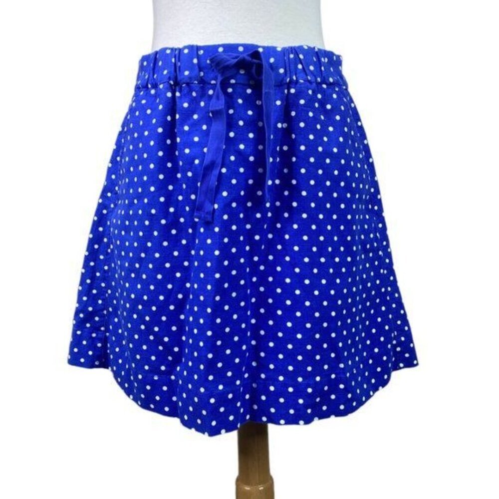J. Crew Blue Polka Dot Linen Blend Mini Skirt Size 2 Elastic Waist Pockets Nauti - Picture 4 of 5